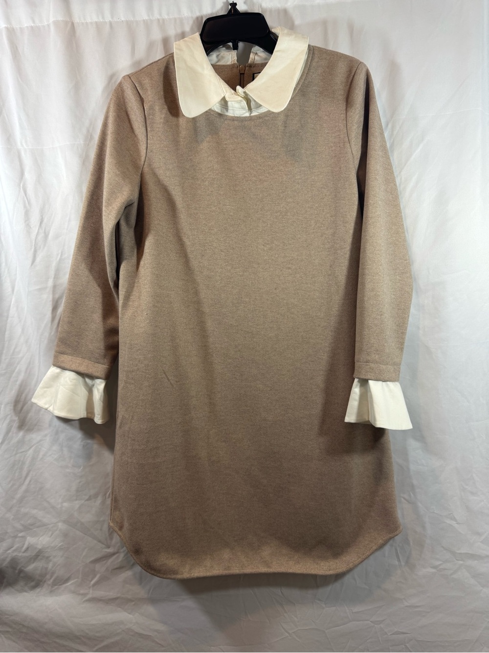 Tuckernuck Taupe Dress with White Peter Pan Collar and Cuffs S